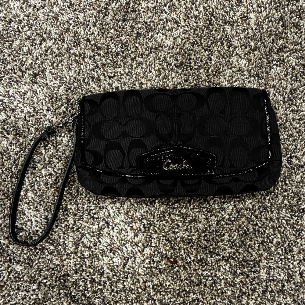 Coach Black and Gray Signature Pattern Clutch